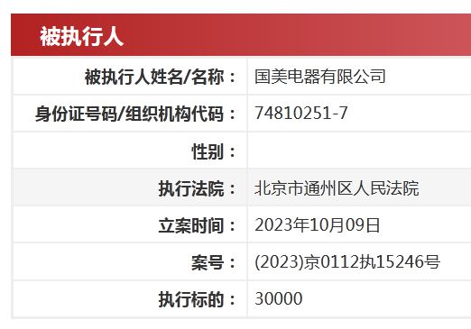 国美电器被强制执行1.55亿 10个月累计被执行超20亿